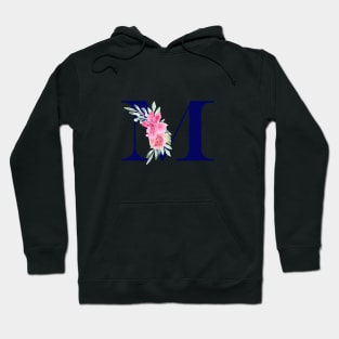 Watercolor Floral Letter M in Navy Hoodie